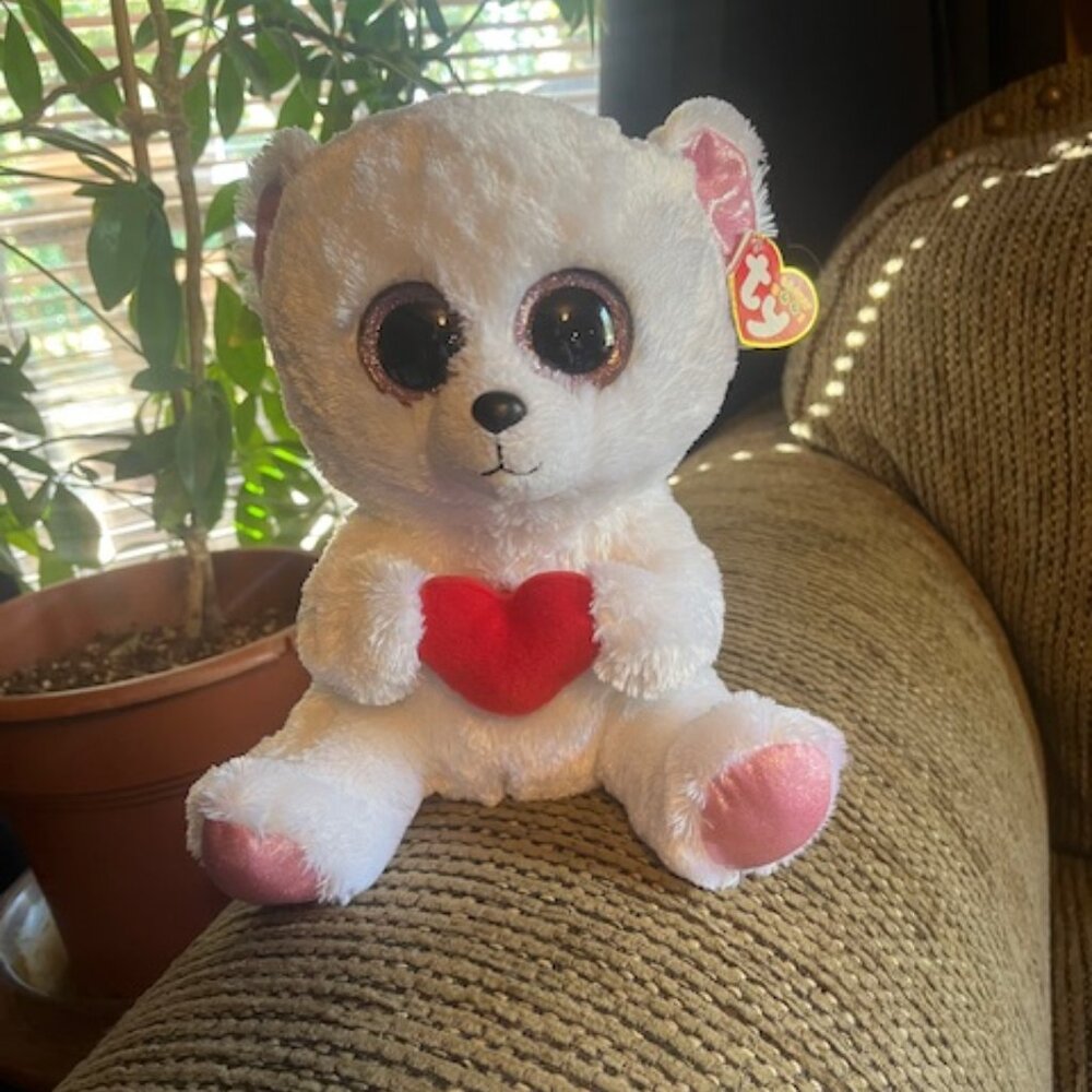 10" TY Beanie Boo White Bear, Sweetly